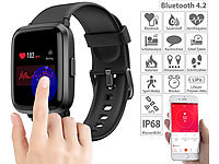 newgen medicals Fitness-Armband mit Glas-Touchscreen-Display, SpO2-Anzeige, App, IP68; Fitness-Armbänder mit Herzfrequenz-Messung und GPS-Streckenaufzeichnung Fitness-Armbänder mit Herzfrequenz-Messung und GPS-Streckenaufzeichnung 